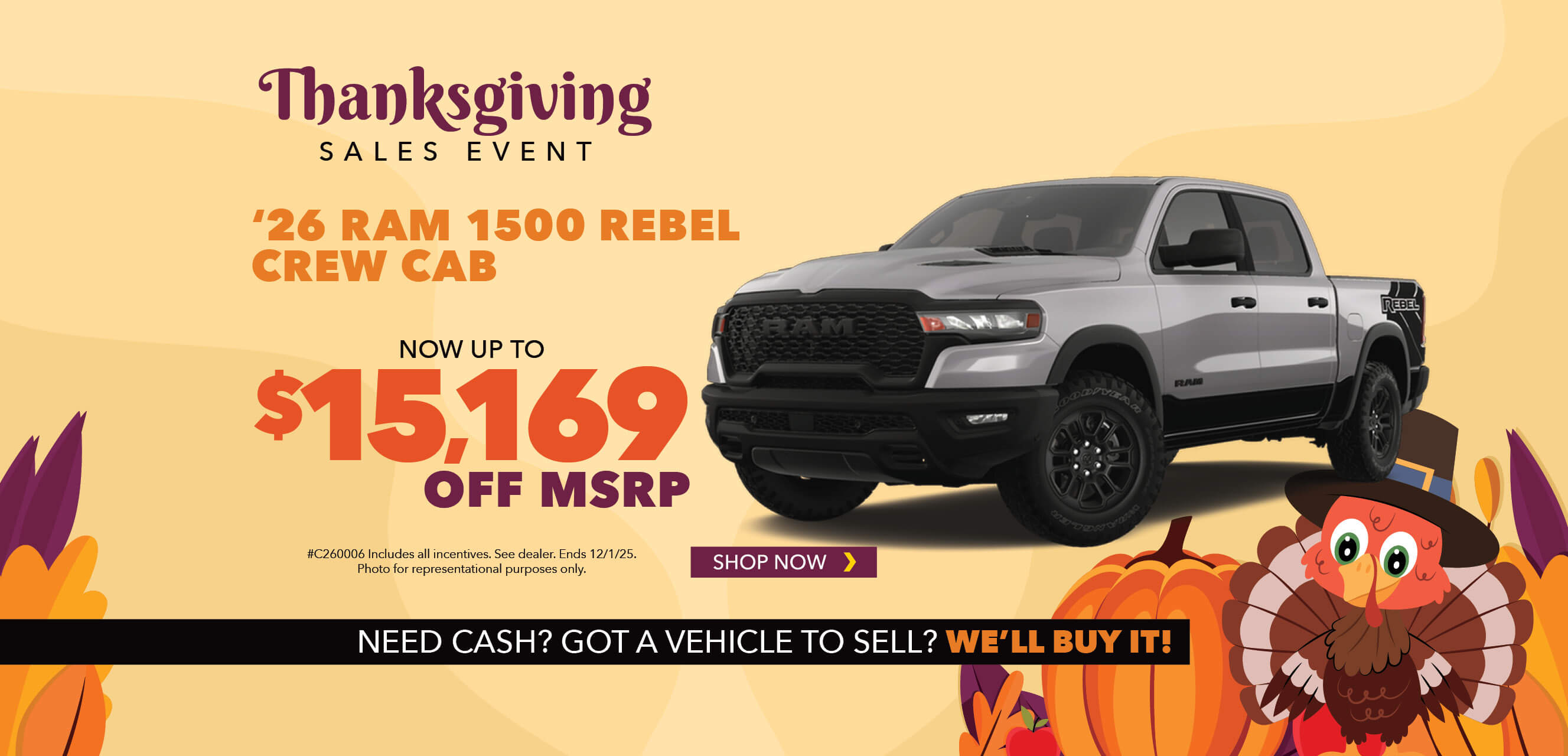 Now up to $15,169 off MSRP on 2026 Ram 1500 Rebel Crew.